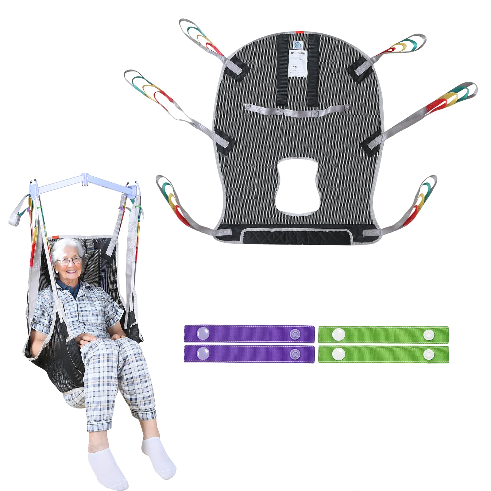 Eslinga universal de 6 puntos de elevación para pacientes de cuerpo completo, malla transpirable y apertura de cómoda, apto para elevadores, capacidad de peso segura de 500 libras (pequeño)