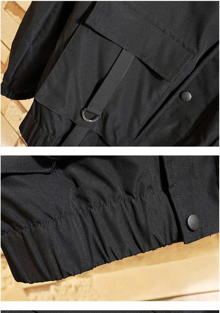 Nutriangee Mens Hip Hop Streetwear Windbreaker Jacket Lightweight Casual Outdoor Bomber with Ribbons Coat - Image 5