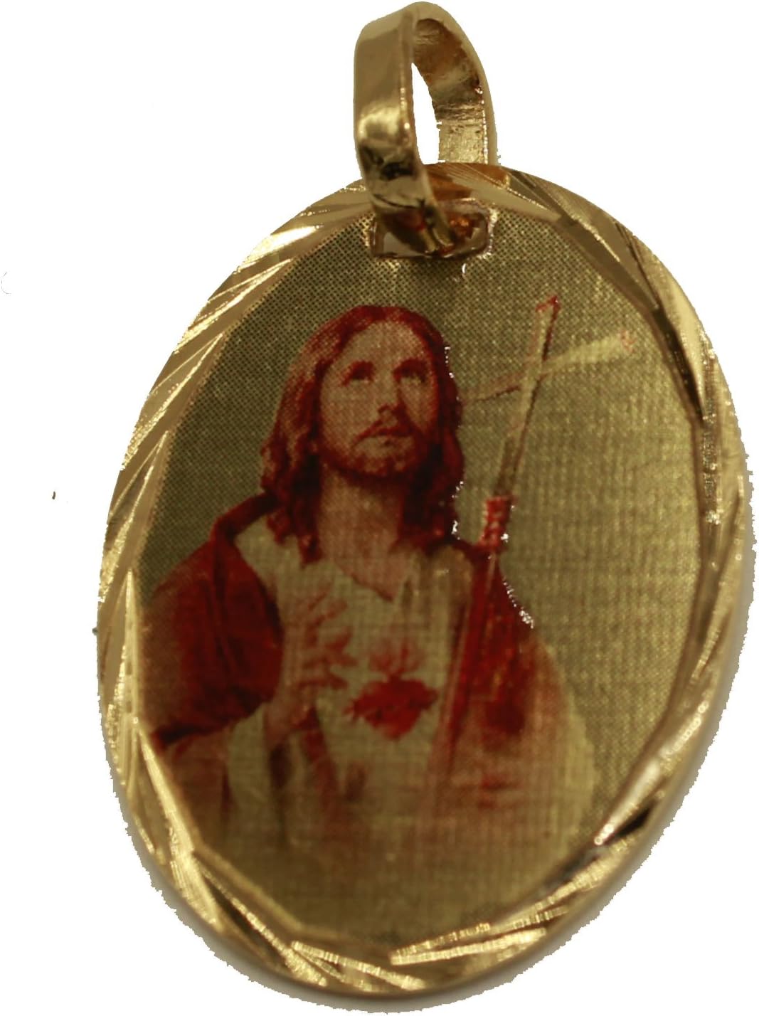 Diamantados of Florida Sacred Jesus Heart with Cross - Sagrado Corazon De Jesus con Cruz 14k Gold Plated Medal with 18 inch Chain