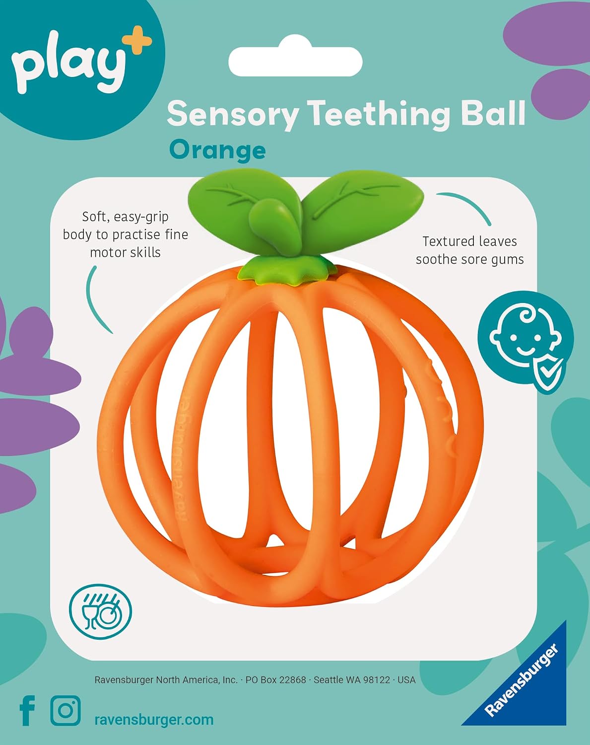 Ravensburger Play+ Sensory Teething Ball - Orange - Gentle Teething Relief - Easy-to-Grasp Design - Engages Fine Motor Skills