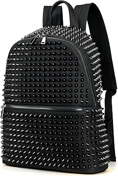 Black Studded Backpack for Women, Steampunk Canvas Daypack