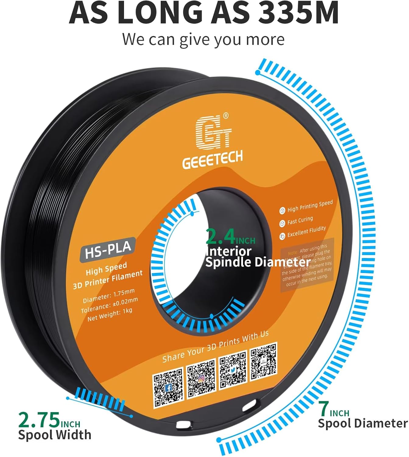 High-Speed PLA Filament 1.75mm 1kg 1 Spool, Fast Curing, Better Liquidity, HS-PLA High-Speed 3D Printing Filament Blue