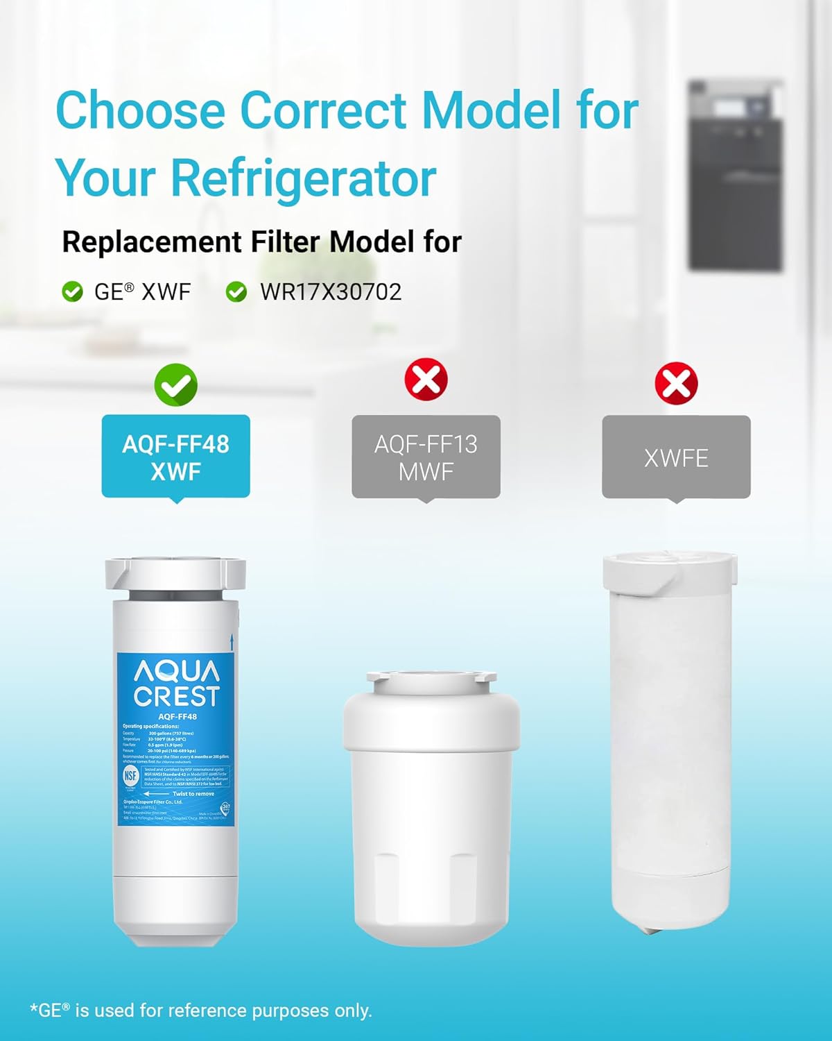 AQUA CREST XWF Replacement for GE® XWF, NSF Certified Refrigerator Water Filter, 3 Filters (Not XWFE®) - Image 2