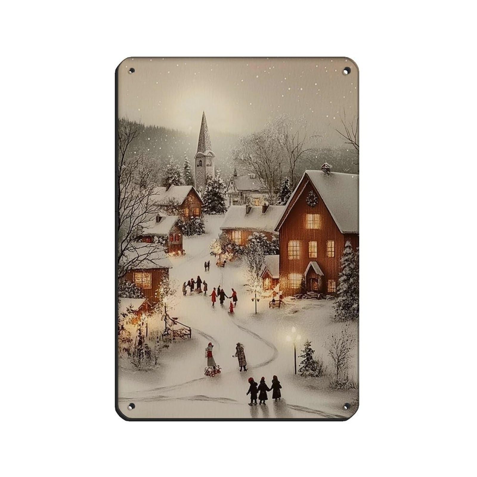 Snowy Christmas Art, Vintage Town City Village Tin Sign Vintage Metal Pub Club Cafe Bar Home Wall Art Decoration Poster Retro 8x12inch(20x30cm)