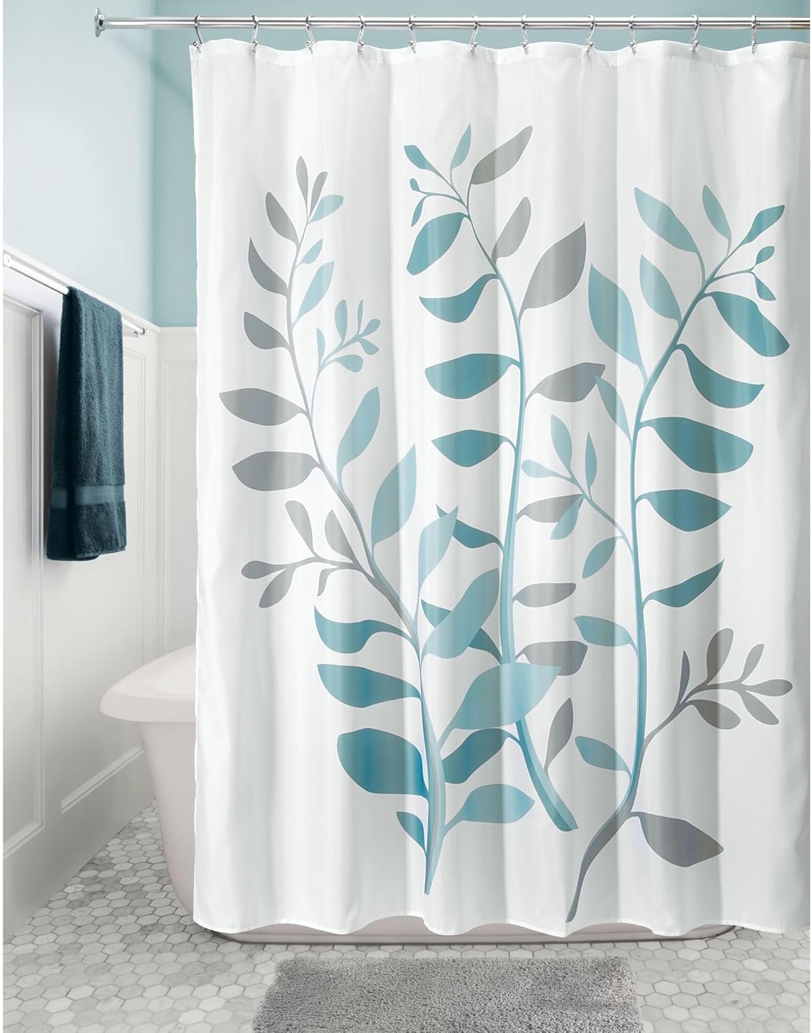 iDesign Laurel Fabric Polyester Shower Curtain, 72" x 72" - Gray/Blue