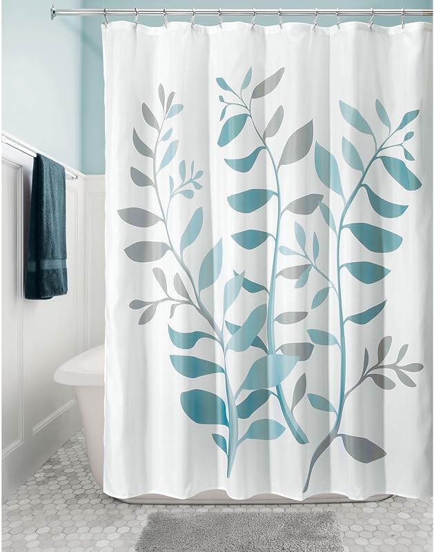 Cortina de ducha de poliéster de tela Laurel, 72" x 72" - Gris/Azul | 10.85” L x 8.7” W x 1.05” H, cortina de baño