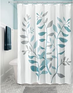 Cortina de ducha de poliéster de tela Laurel, 72" x 72" - Gris/Azul | 10.85” L x 8.7” W x 1.05” H, cortina de baño