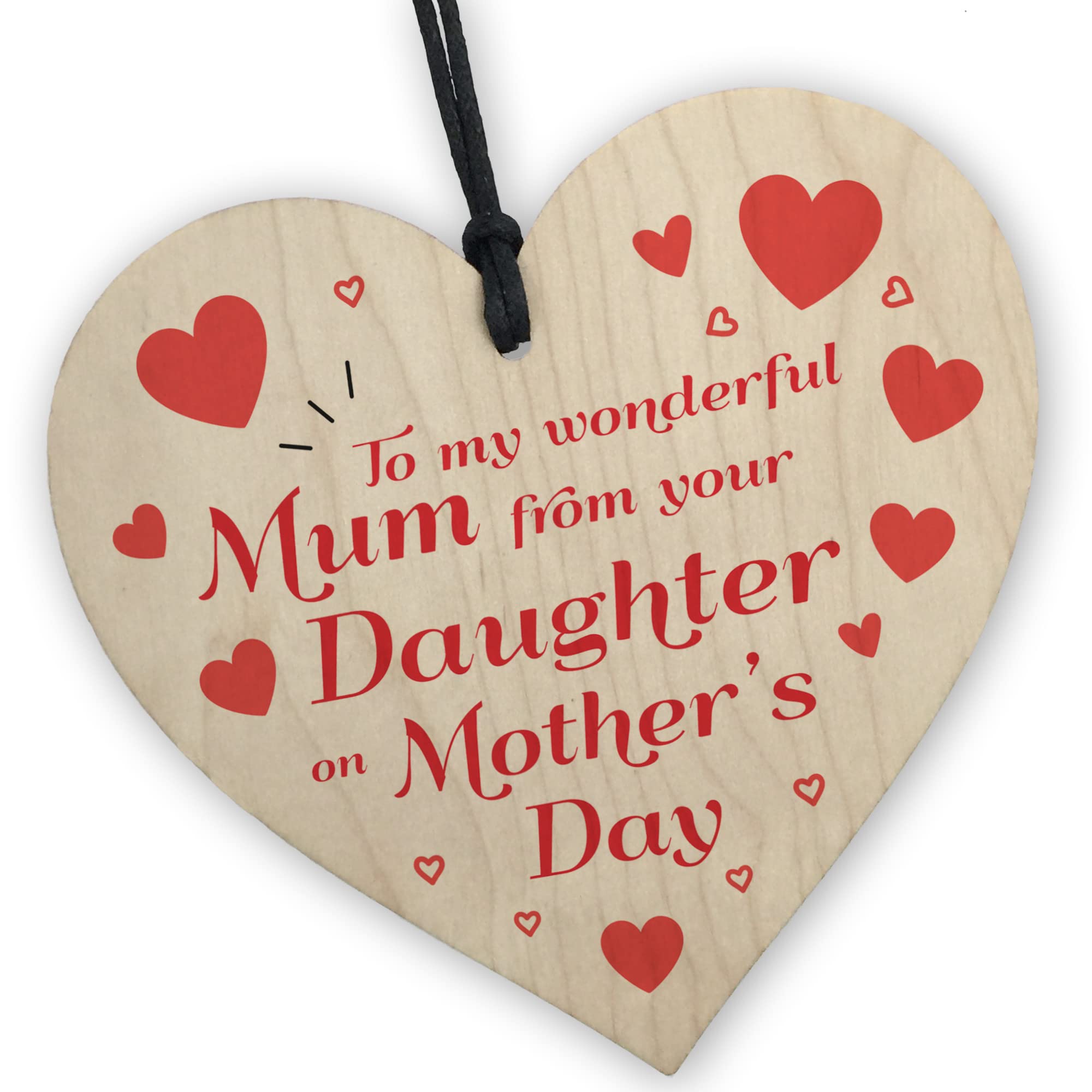Red Ocean From Daughter | Wooden Hanging Heart Keepsake Gift For Mum From Daughter | Novelty Gifts For Mum | Sentimental Gift For Her
