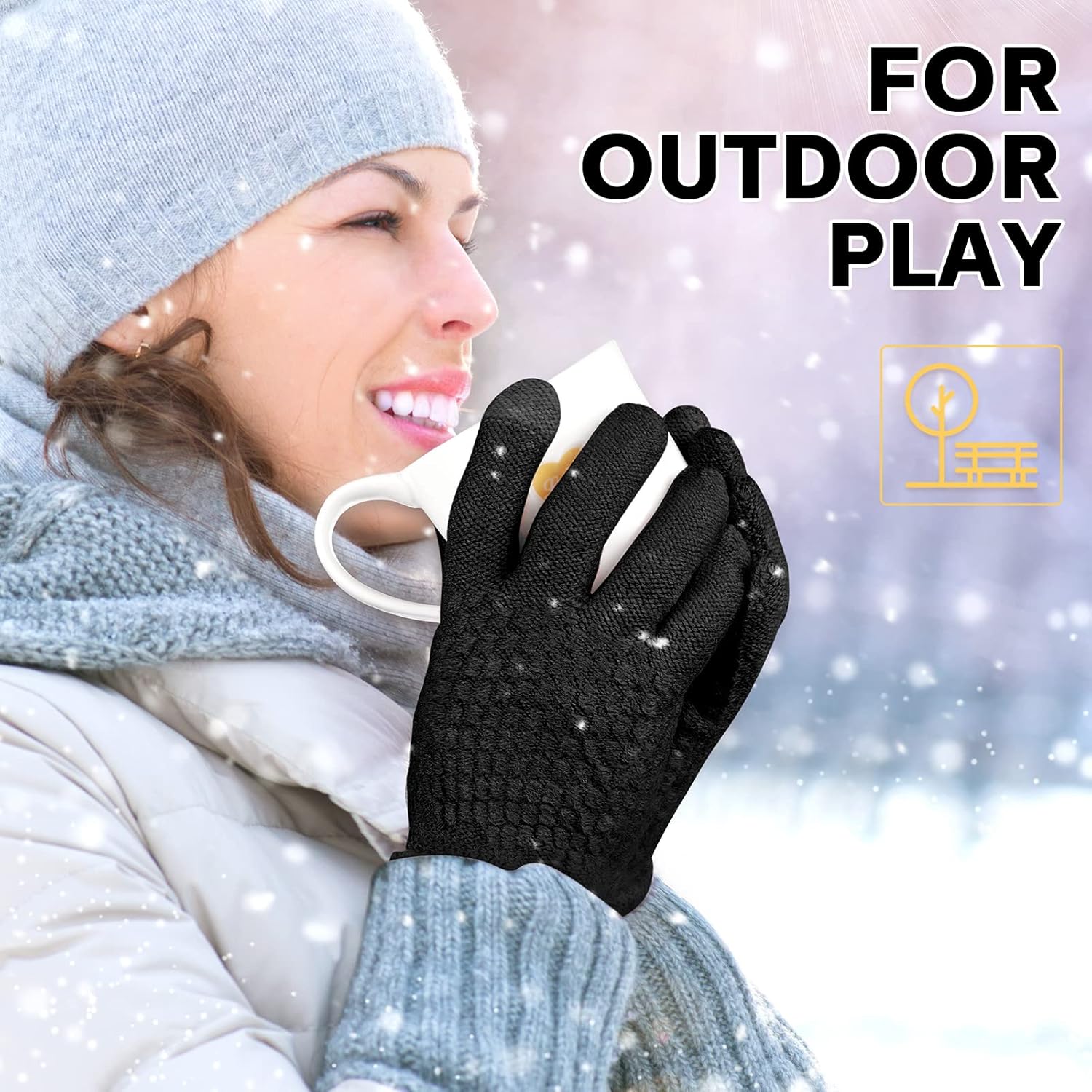 Geyoga 2 Pairs Women's Winter Touch Screen Gloves Soft Warm Fleece Lined Knit Elastic Cuff Winter Texting Gloves - Image 6