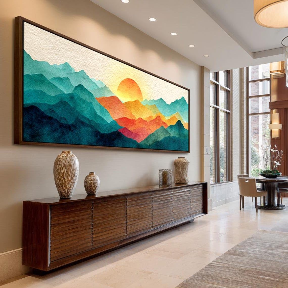 YUSUZHU Quadro su tela orizzontale lungo, stampa da parete stretta, poster paesaggistico incorniciato, decorazione incorniciata ampia per ufficio, corridoio o stanza (20x60 cm/cornice interna)