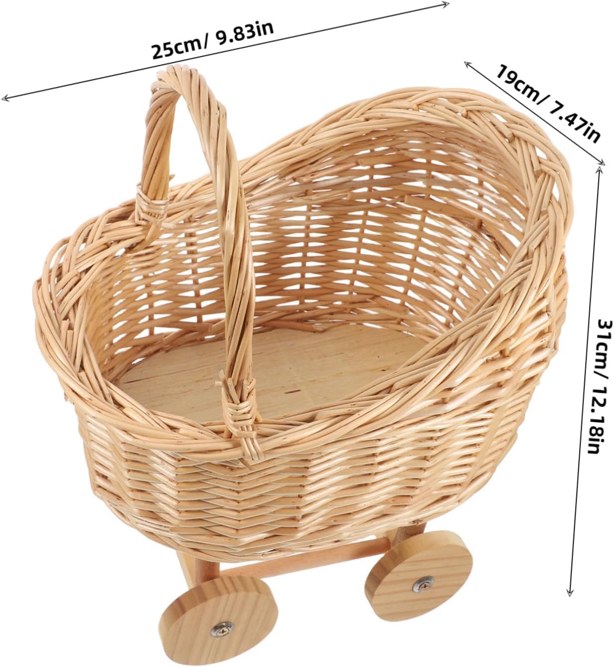 Vaguelly Woven Rattan Stroller Shaped Basket for Flowers Floral Basket with Handle for Weddings Showers and Party Decorations Rustic Design Versatile present