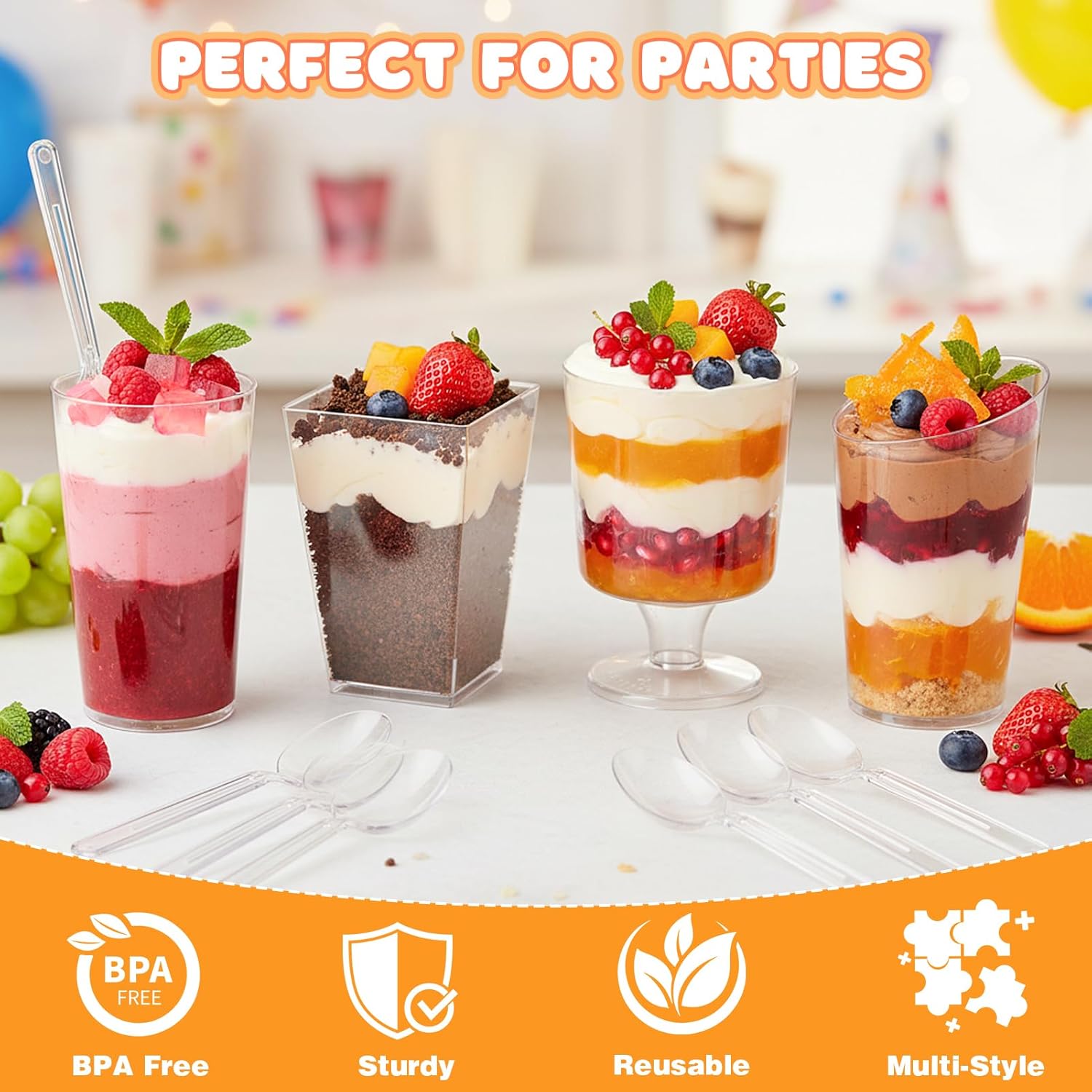 LifeIdeas 380 Pack Mini Dessert Cups with Lids and Spoons, 3 & 4 Oz Reusable Appetizer and Parfait Cups, Perfect as Shooters for Party, Fruit, Ice Cream, Cake & Pudding