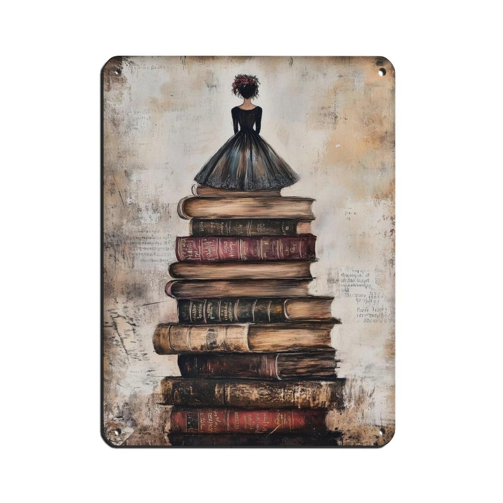 Vintage Book Lover, Reading Woman Painting Tin Sign Vintage Metal Pub Club Cafe Bar Home Wall Art Decoration Poster Retro 12x16inch(30x40cm)