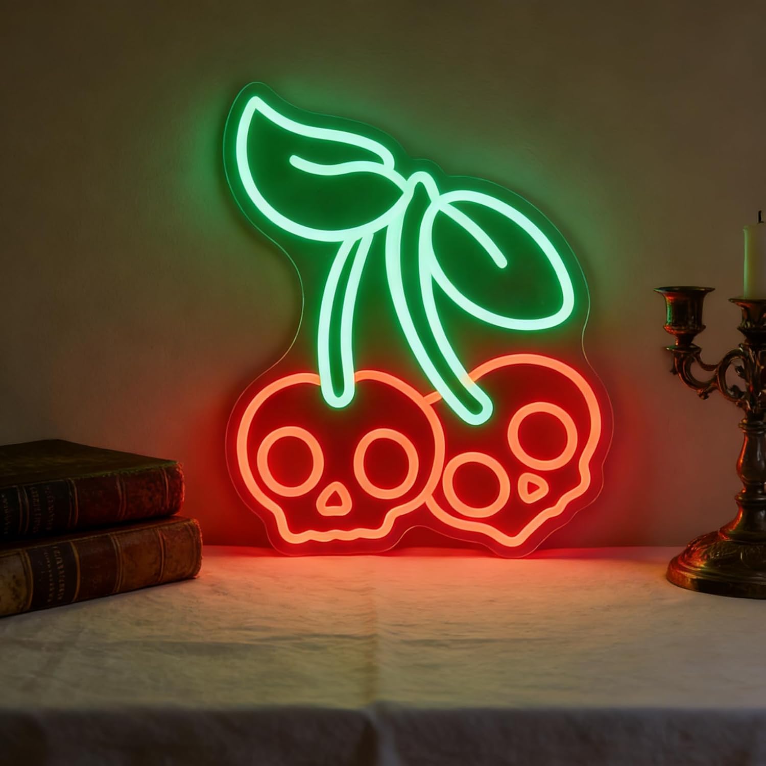 Skull Flowers Neon Sign - Neon Light for wall decor Dimmable USB Wall Light for Bedroom, Basement & Party Decor 16.1 x 11.1 inch
