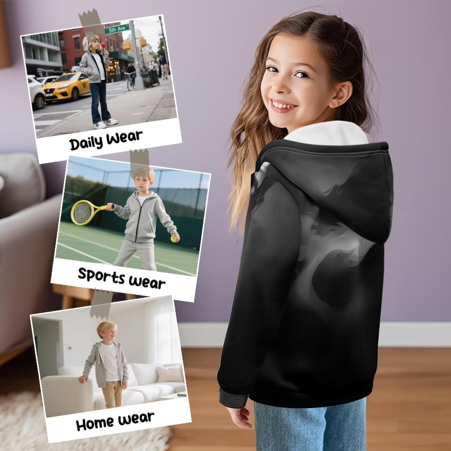 Boys' Sweatshirt Zip-Up Hooded Hoodie Soft Long Sleeve Fleece-lined Cardigan Sweatshirts 6-13 Years