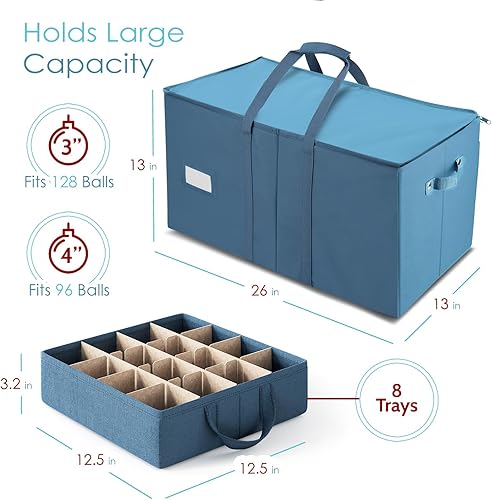 Miniatura 18 de Caja de almacenamiento grande para adornos de Navidad con divisores ajustables, contenedor de plástico para 128 adornos navideños o decoraciones