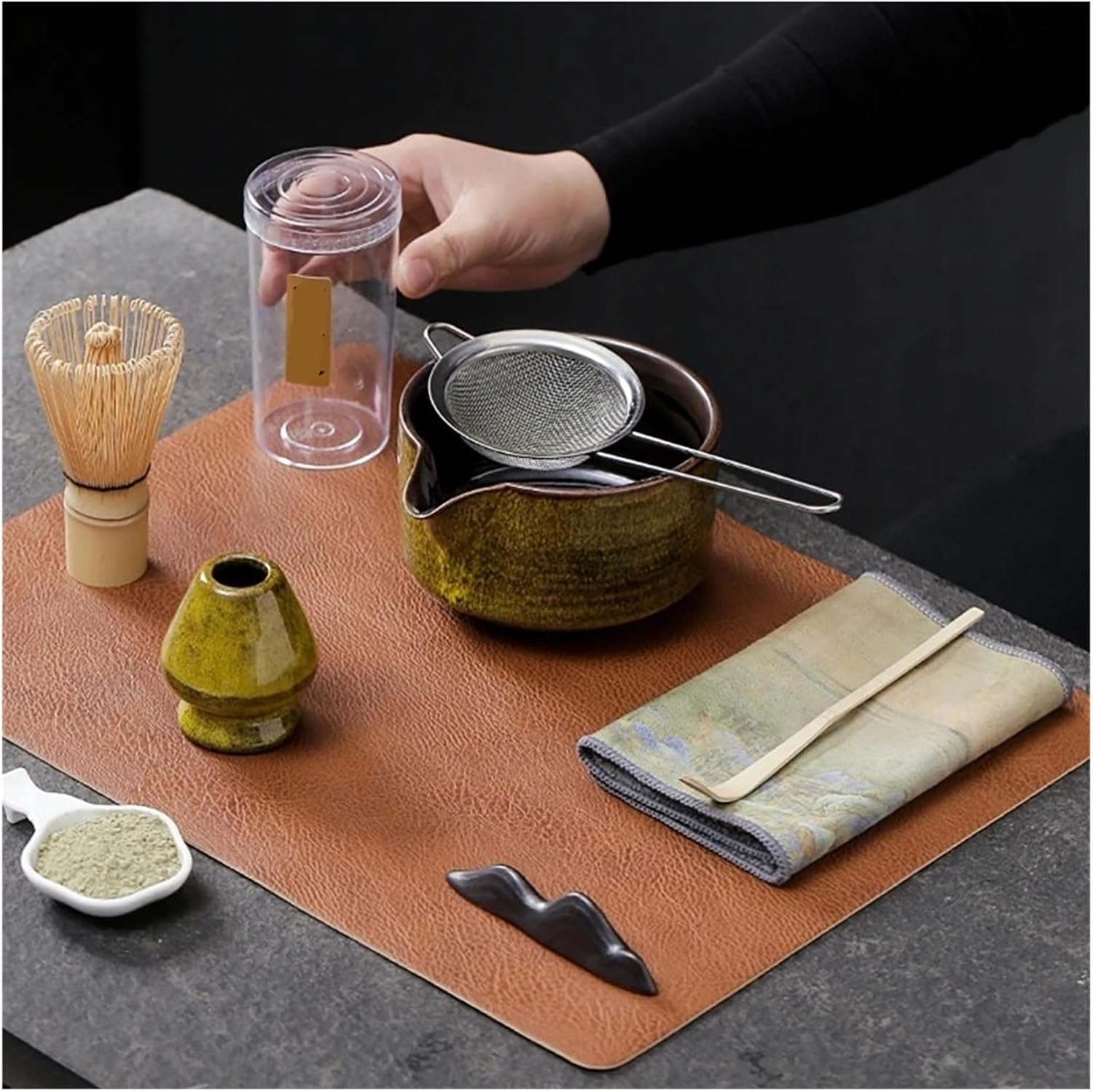 4pcs Matcha Set Handmade Home Easy Clean Bowl Whisk Teaspoon Tea Sets Making Tools Accessories(7pcs blue gift box)