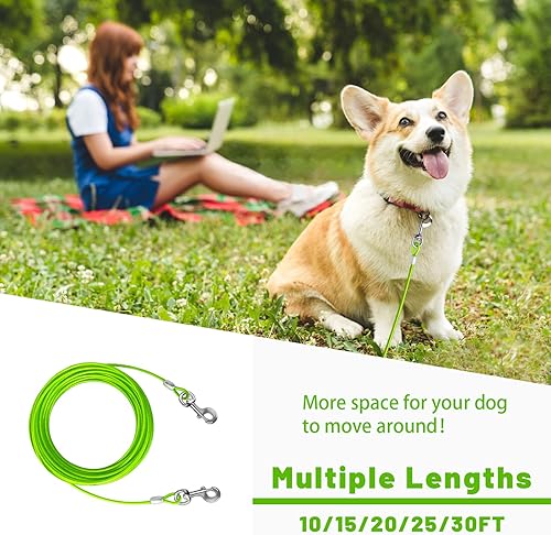 Miniatura 7 de Cable de amarre para perros de 1015202530 pies para patio, cable de alambre de acero con clips superiores duraderos, cadenas verdes para exteriores