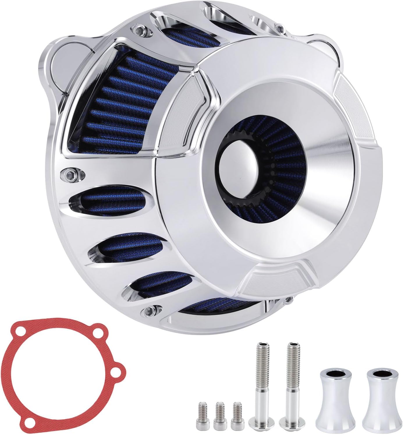 Air Cleaner Motorcycle Air Filter Intake System Kit Fit for Harley Dyna 2000-2017, Softail 2000-2015, Touring 2000-2007(B-Chromed Silver)