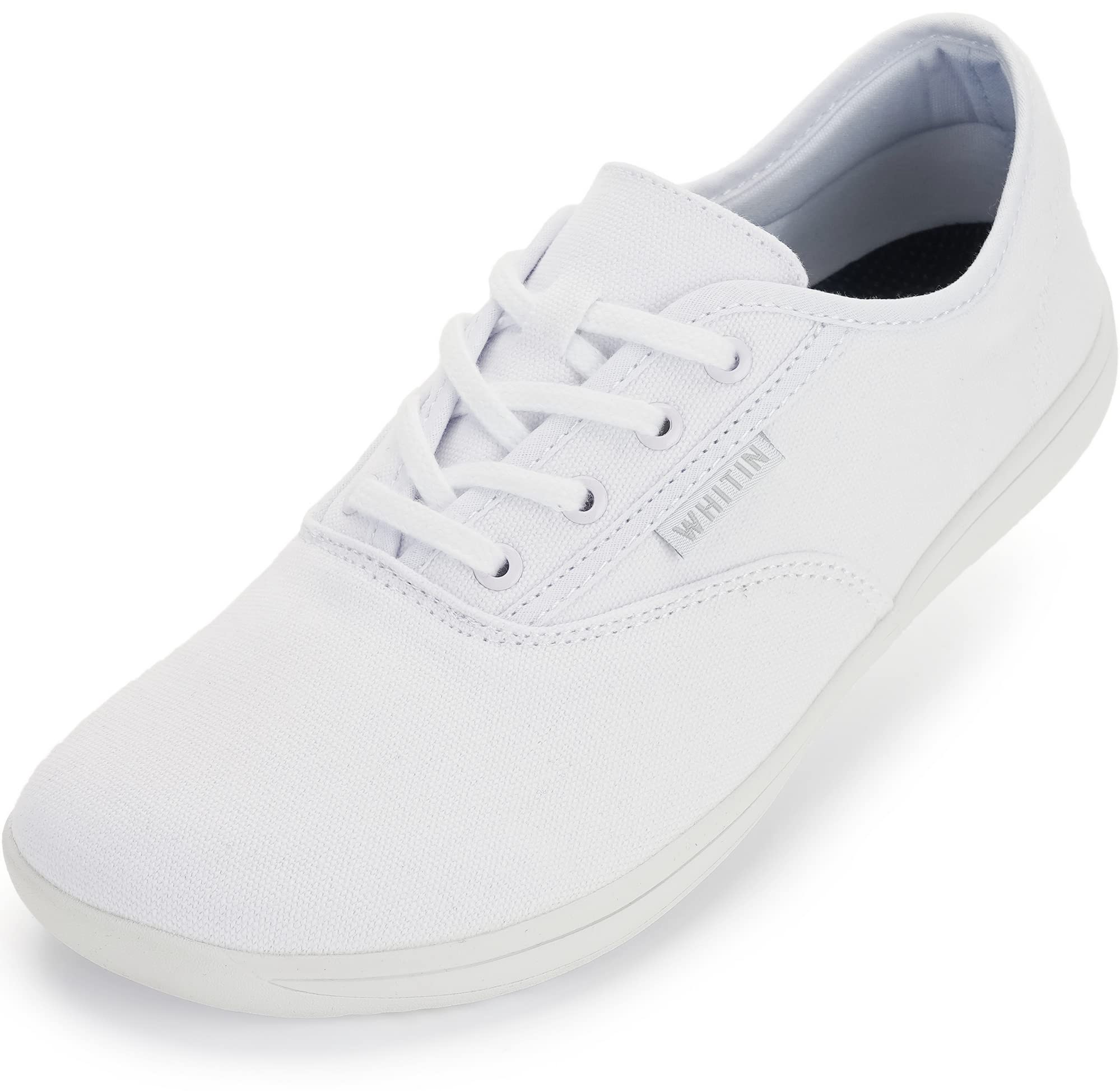 WHITIN Canvas Wide Barefoot Sneakers for Men Toe Box Minimalist Zero Drop Sole Shoes Minimus Extra Width Fit Size 11 11W Gym Tenis Walking Exercise Zapatillas de Correr Hombre Casual Male White 44