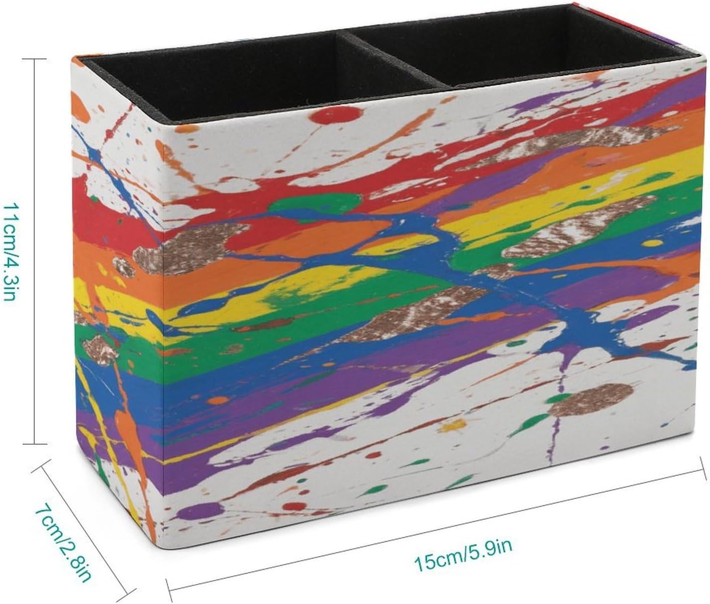 Colorful Paint Splatter Art Pen Holder Double Compartments Pen Cup Fashion Makeup Brush Holders Leather Pencil Holder for Work Locker Accessories Modern Pencil Cup for Desk Organizer image 2