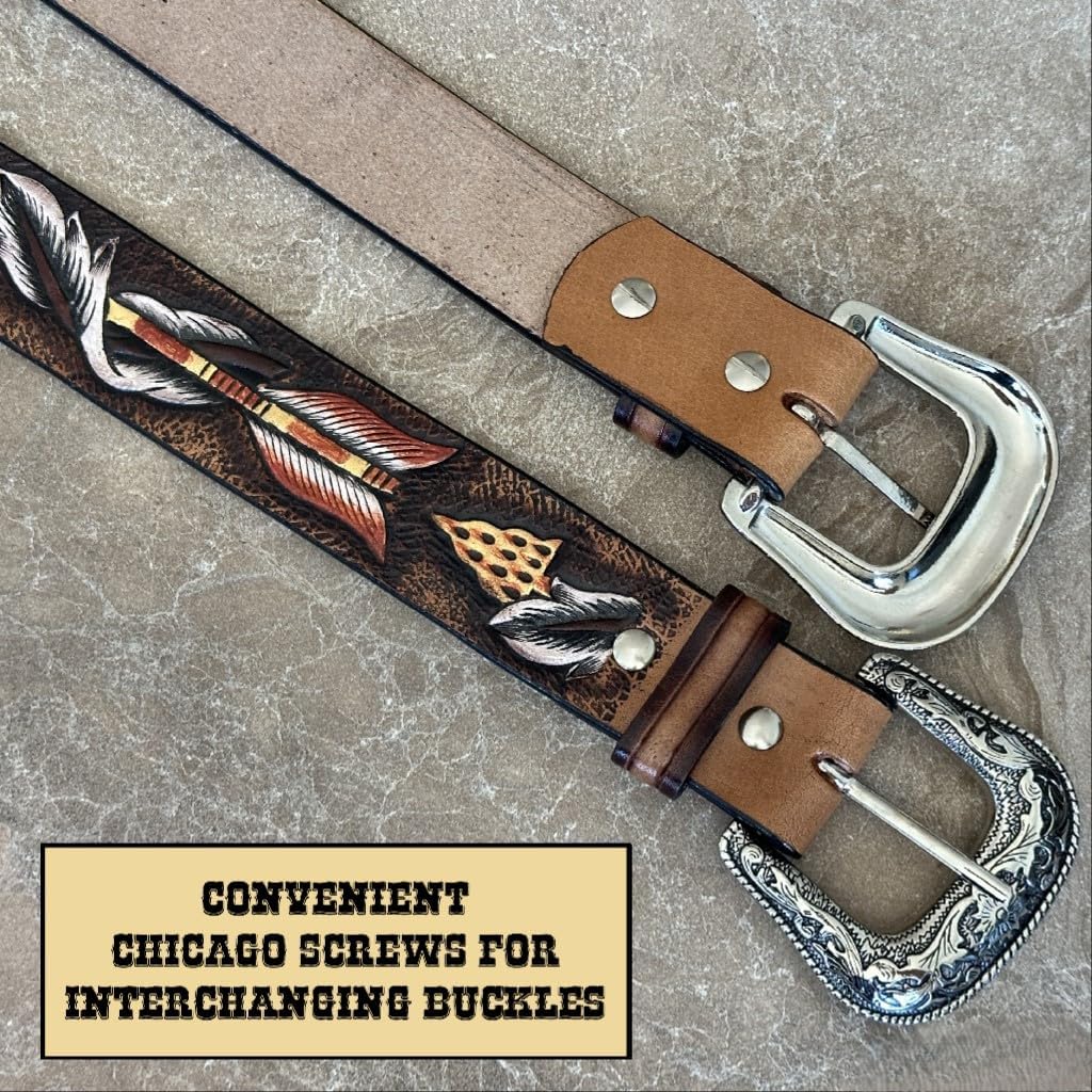 DANIEL'S ARTPLANET Men's Western Belt Floral 1.5” Wide Full Grain One Piece Leather Belt with Buckle Handmade Engraved Tooled