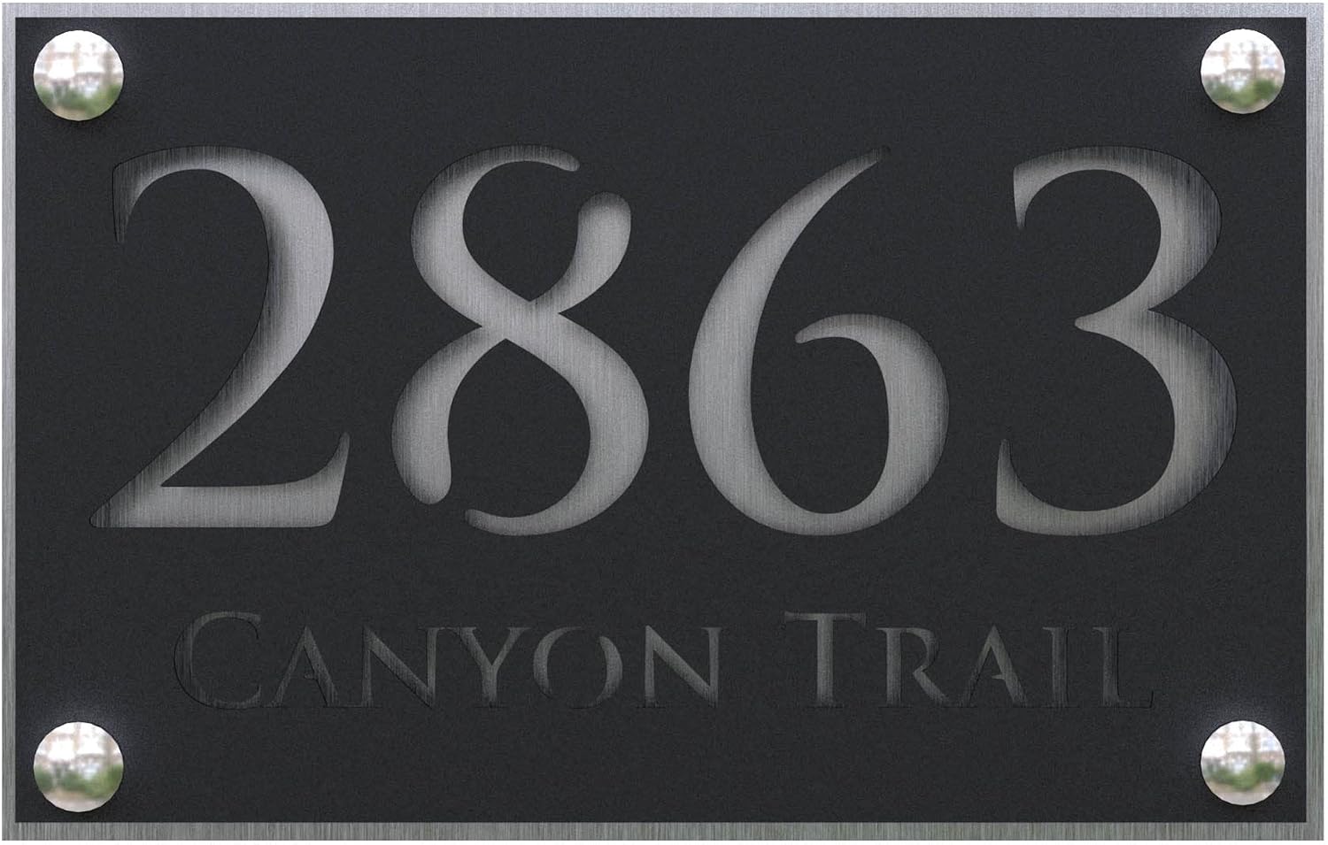 K Smart Sign | Simpatico A4 F32 | Matt Black Personalized House Signs Laser Cut 3d Door Numbers Street Mailbox Yard Porch Grey Address Number Plaque | 11" x 7" (Matt Black & Brushed Silver)