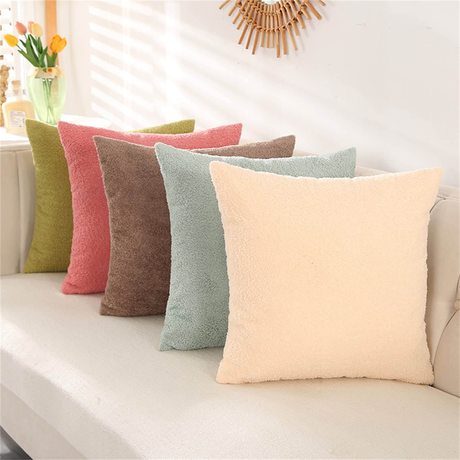 Juego de 8 fundas de cojín cuadradas de forro polar, fundas de almohada decorativas, para sofá, sala de estar (marrón claro, 45 x 45 cm)
