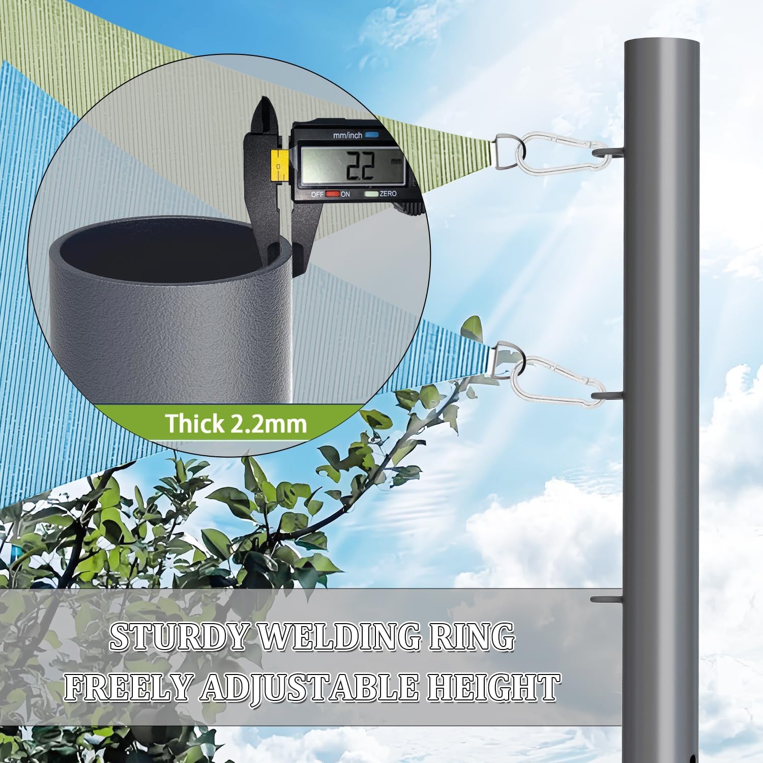 12ft Sun Shade Pole Outdoor - 3" Diameter Heavy Duty Metal Steel Support Post for Awnings,Shade Cloth,Canopy,Light String - 1 Pack