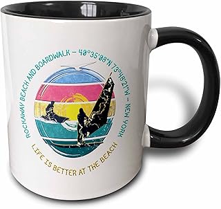 3dRose Rockaway Beach and Boardwalk, Queens, New York City, New York gift 15oz Two-Tone Black Mug