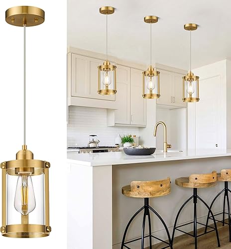 Miniatura 24 de Lámparas Colgantes de Estilo Granja, Lámpara Colgante de 1 Luz de Cristal Negro para Isla de Cocina, Iluminación Colgante Mini Rústica Industrial