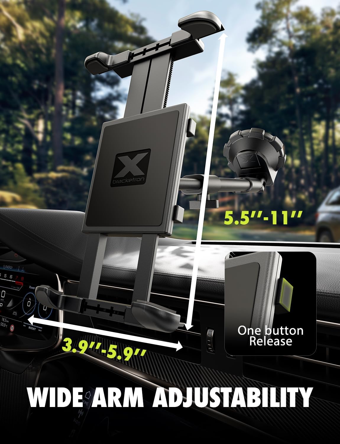 Bracketron TEKGRIP Tablet Holder for Car Windshield & Dashboard - 360° Adjustable Tablet Car Mount with Extendable Arm - Fits iPads & Tablets up to 13”