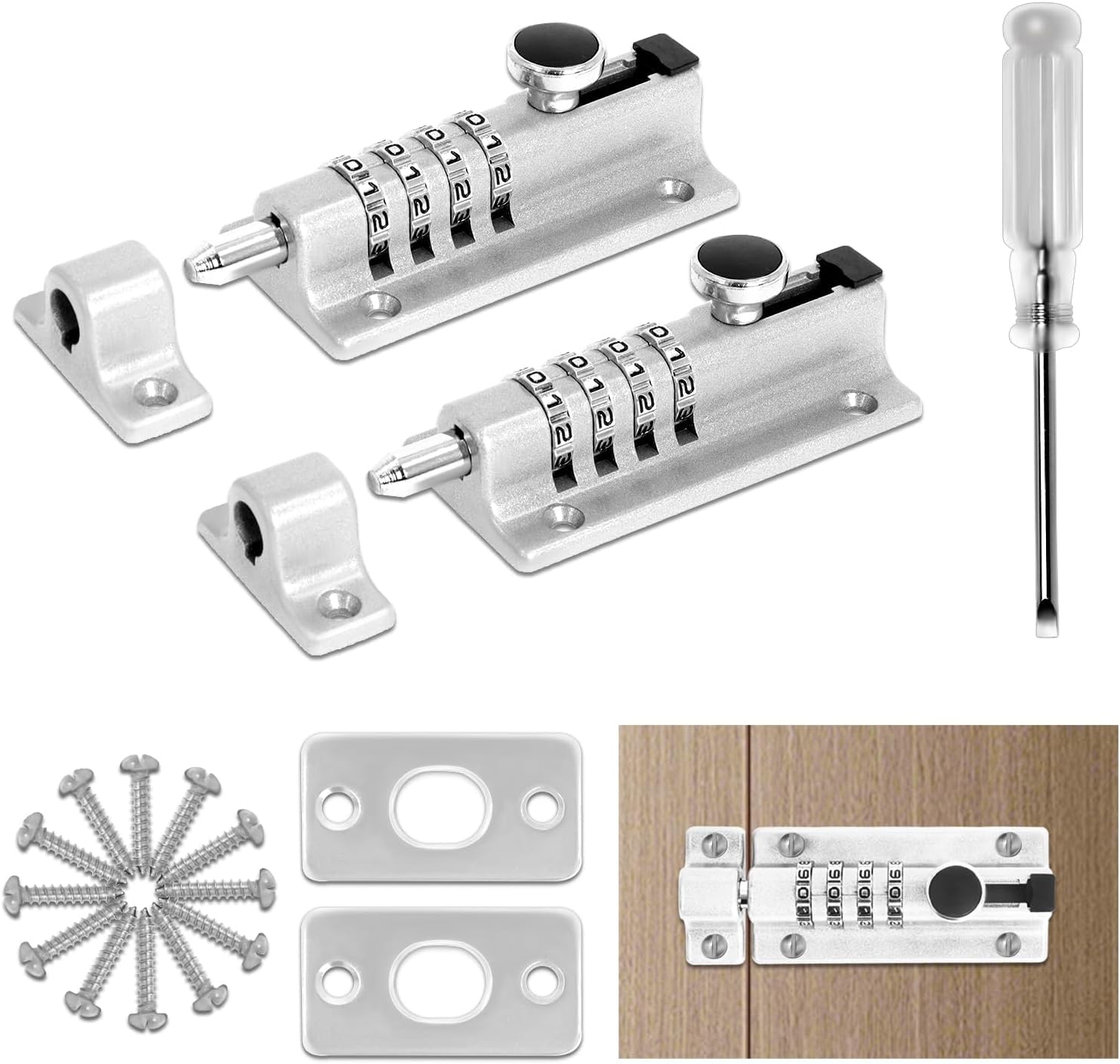 Verrou de Porte Avec Serrure à Combinaison 2 Pièces, Verrou de Porte Combinaison à 4 Chiffres, 120mm Verrou de Serrure Avec Code Numérique Pour Hangar/Jardin/Garage (Argent)