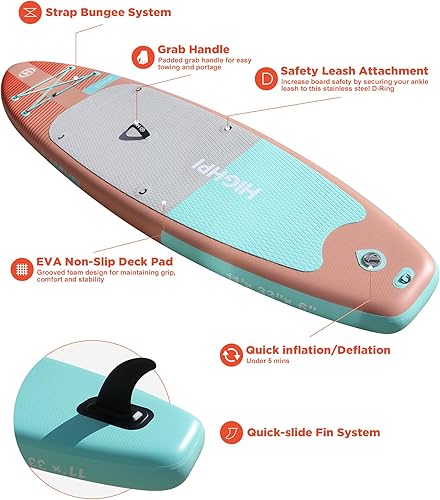 Vista 18 de Highpi Inflatable Stand Up Paddle Board for Youth and Adults – Wide Sup with Premium Accessories, Blow Up Paddleboard for Surfing, Fishing, Yoga &
