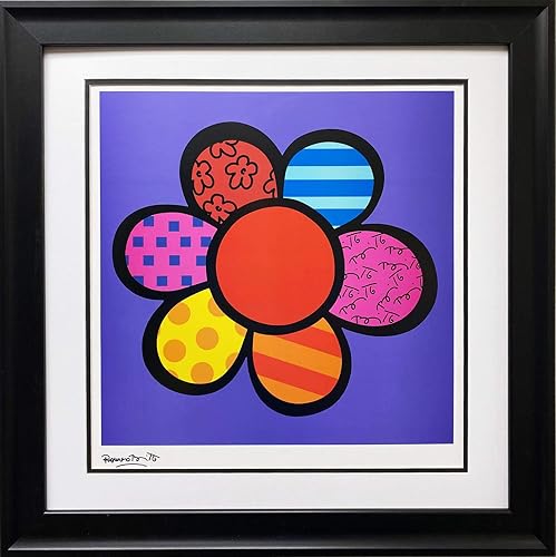 Gallerygems Romero Britto Flower Power III (impresión artística enmarcada personalizada, 25.5 x 25.5 pulgadas)