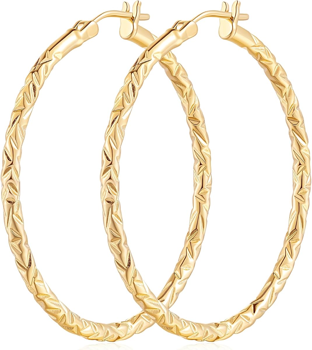 Gold Hoop Earrings 14K Gold Hoop Earrings for Women | Large Gold Hoop Earrings Interlace Engrave Lightweight Gold Hoop Earrings Hypoallergenic Hoops Earrings for Women 35/40/50mm