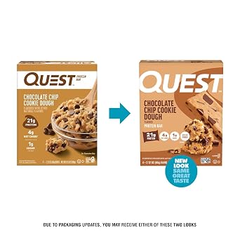 Quest Nutrition Chocolate Chip Cookie Dough - High Protein, Low Carb, Gluten Free, Keto Friendly, 2.12 Oz, 20 Count (4 Packs of 5)