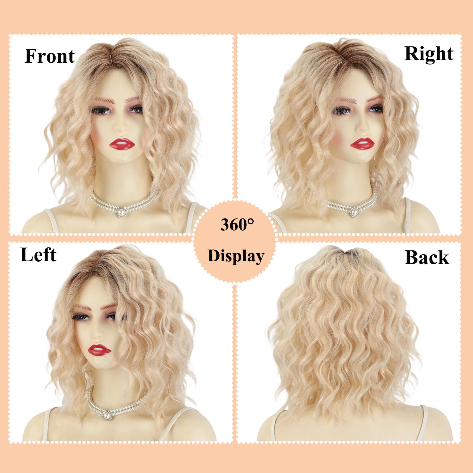 Pre Cut Lace Platinum Blonde Perücke Damen Schulterlange Gewellte Gestufte Bob Wig Perücke mit Pony,Echte Kopfhaut Synthetische Perücken für Dünnes Haar/Grauabdeckung Täglichen Gebrauch