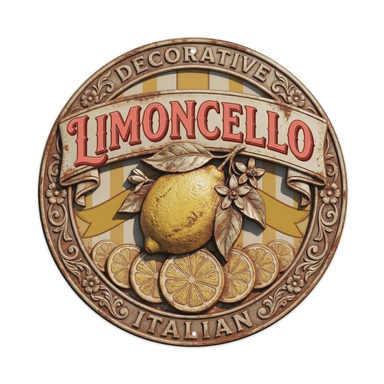 Decorative Italian Limoncello Seal Metal Tin Sign Plaque Wall Decor for Cafe, Club, Garden Round Metal Poster 8x8Inch