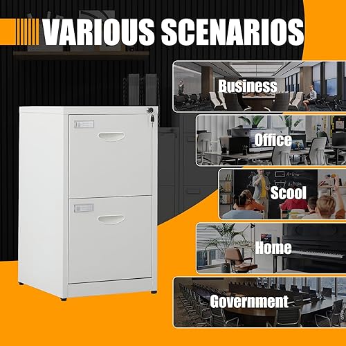 Miniatura 7 de Archivador de 2 cajones con cerradura, 18 pulgadas de profundidad, gabinetes de almacenamiento verticales de metal, archivador de bloqueo blanco