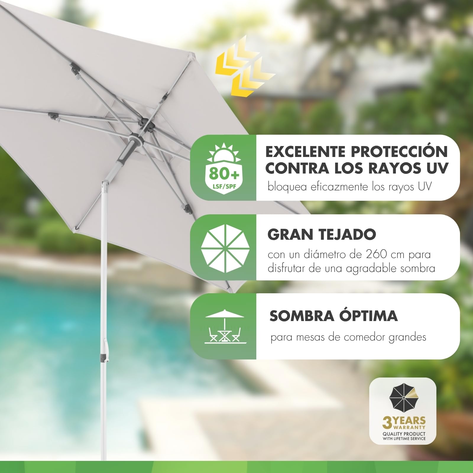 Doppler AluPro Push Up 200x250 cm sombrilla I Parasol para balcón y terraza I Fácil de abrir y cerrar gracias al mecanismo Push I Protección UV 80