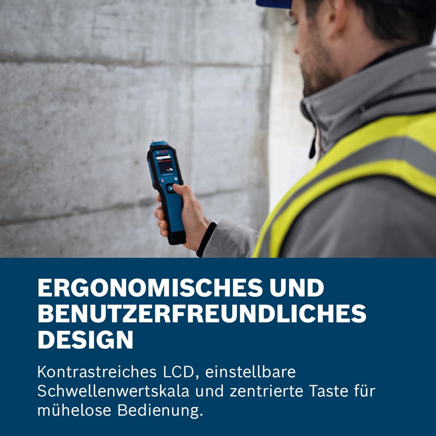 Bosch Professional Pin-Feuchtemessgerät GMP 1-13 (misst 37 Holzarten und 10 Baustoffe, Schutzklasse IP 65, kontrastreiches LCD-Display, 2x AA-Batterie, Tasche)