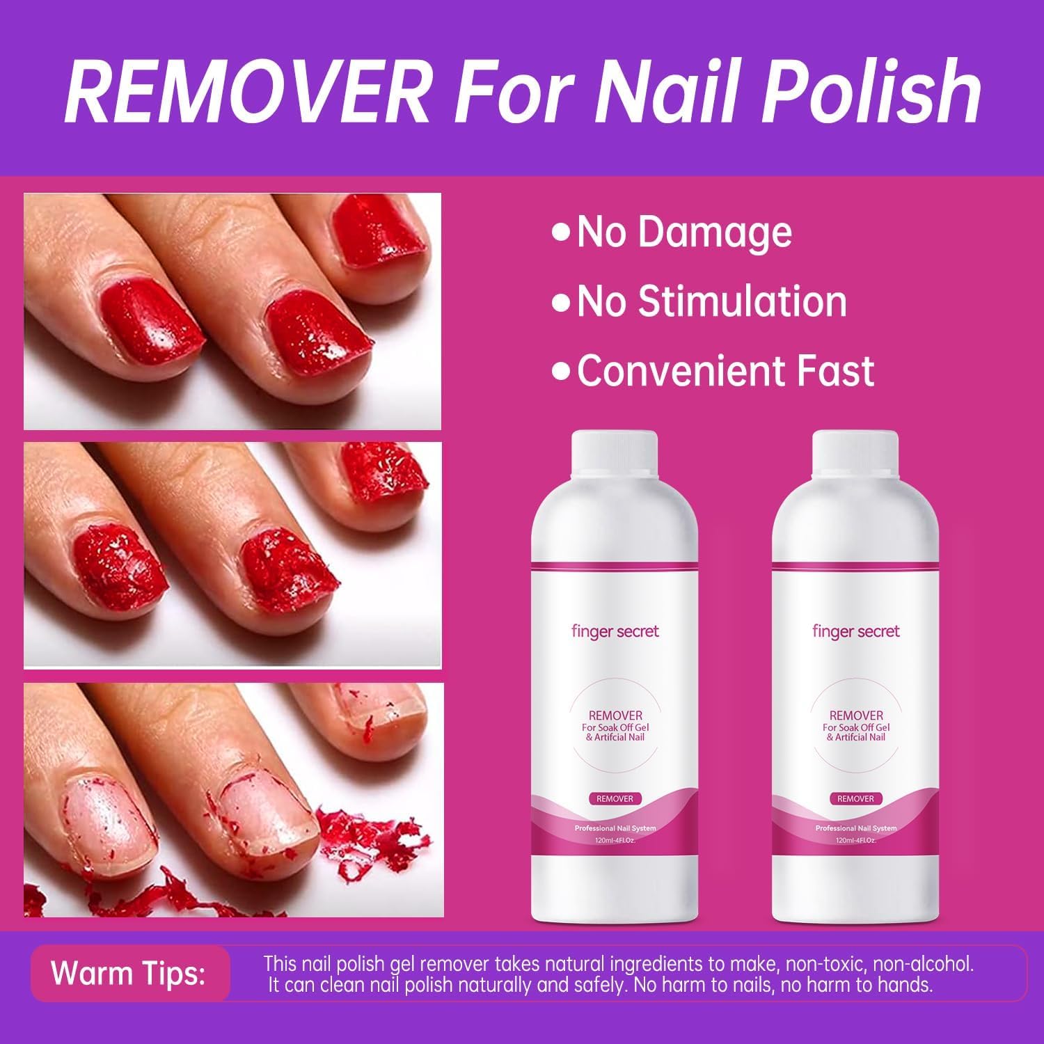 Remover for Soak Off Gel & Acticial Nail Gel Polish Remover Kit Nail Glue Remover Quickly & Easily Soak Off Remove Dip Powder Artificial Nails,Glitter Polish,Builder Gels,poly Gel Acrylic Powder