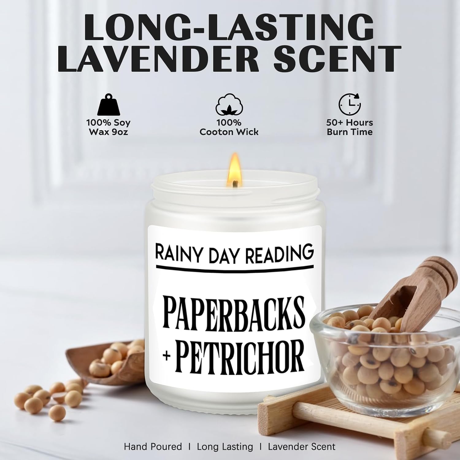 Book Lover Gift, Cozy Reading, Paperbacks and Petrichor Scented Candle