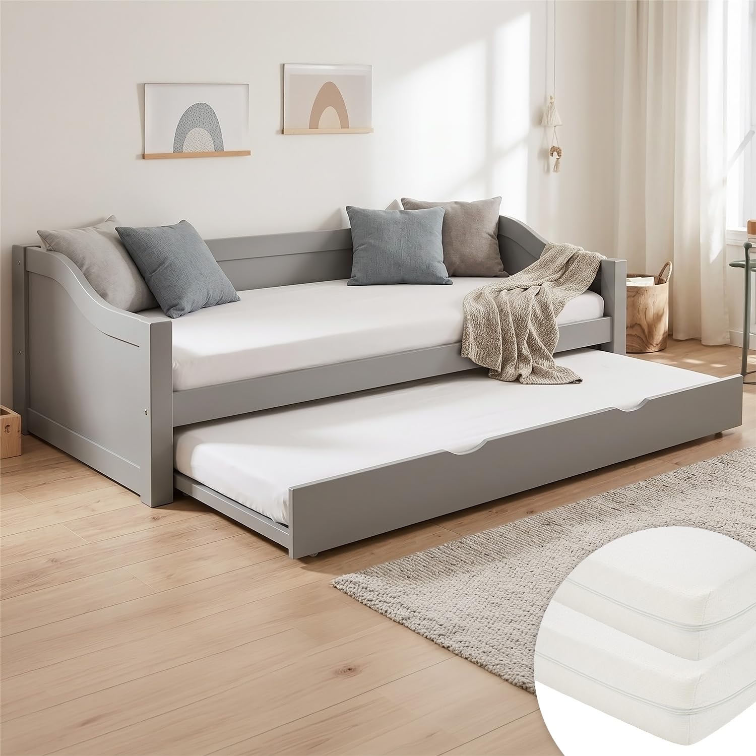 Homestyle4u Łóżko dziecięce 90 x 200 cm, wysuwane, z szufladą i 2