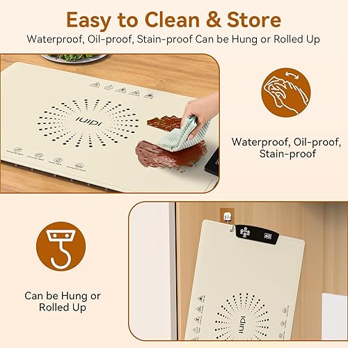 Miniatura 5 de Tapete de calentamiento de alimentos, bandeja de calentamiento eléctrica grande con 7 ajustes de temperatura, temporizador de 2 a 12 horas y bloqueo