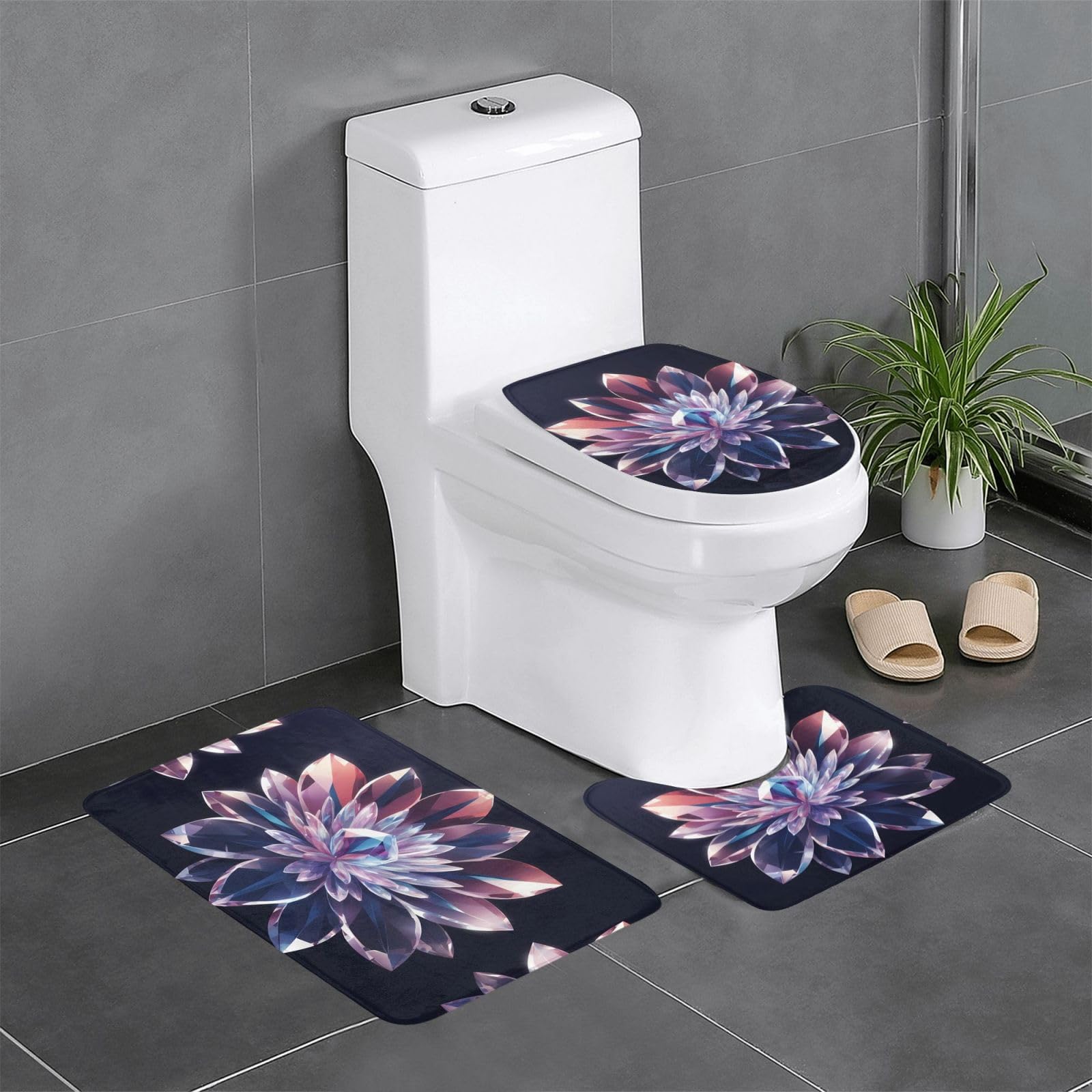 Tapis de salle de bain antidérapants à motif floral lot de 3 pour toilettes et coiffeuse