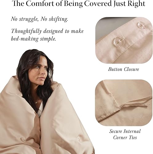 Miniatura 4 de Threadmill - Juego de funda de edredón de tamaño individual y color beige, funda de edredón transpirable, juego de 2 piezas de funda de edredón