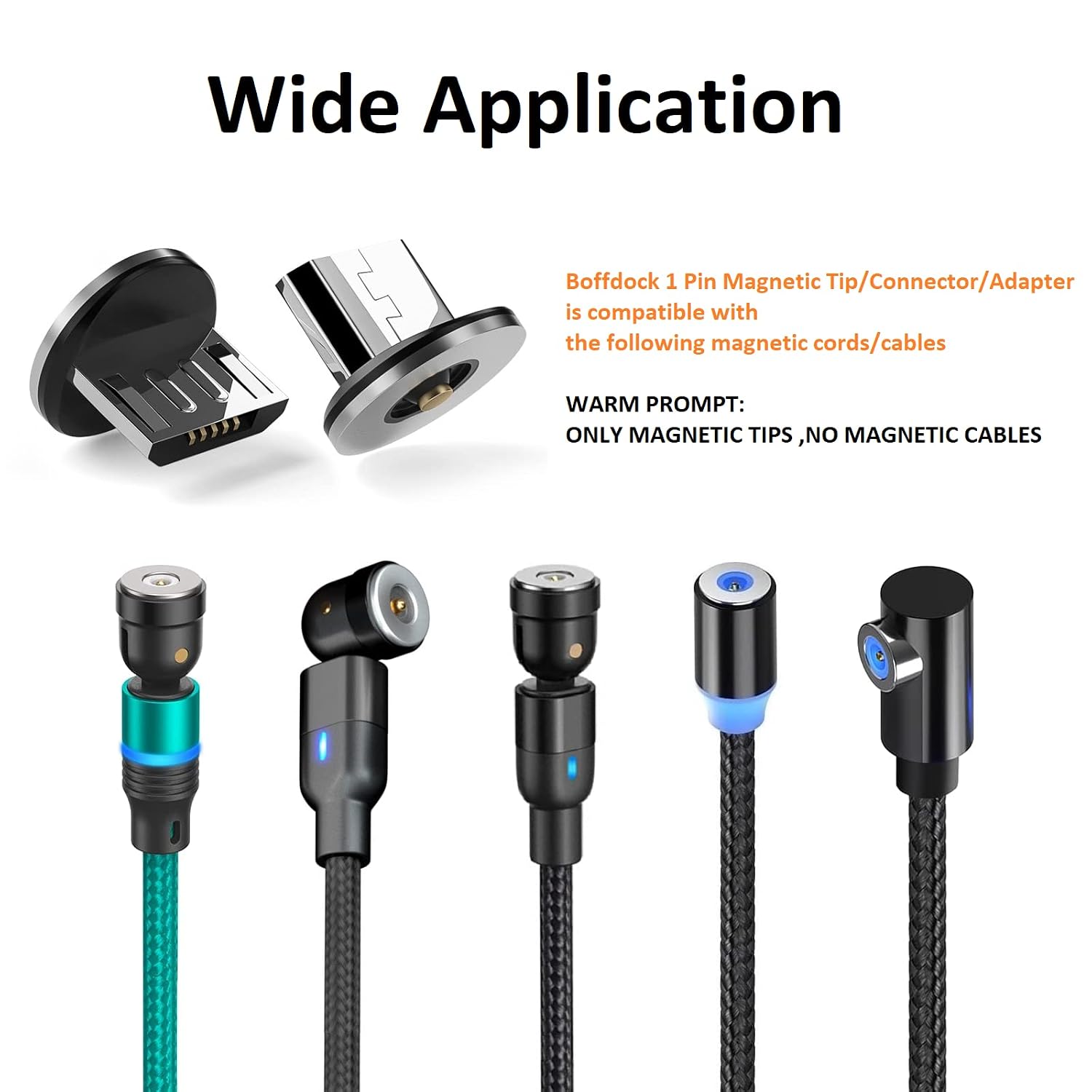 Boffdock 10Pcs 1-Pin Magnetic Connector Tips Head for Micro USB Android Devices with 1 Contact Points
