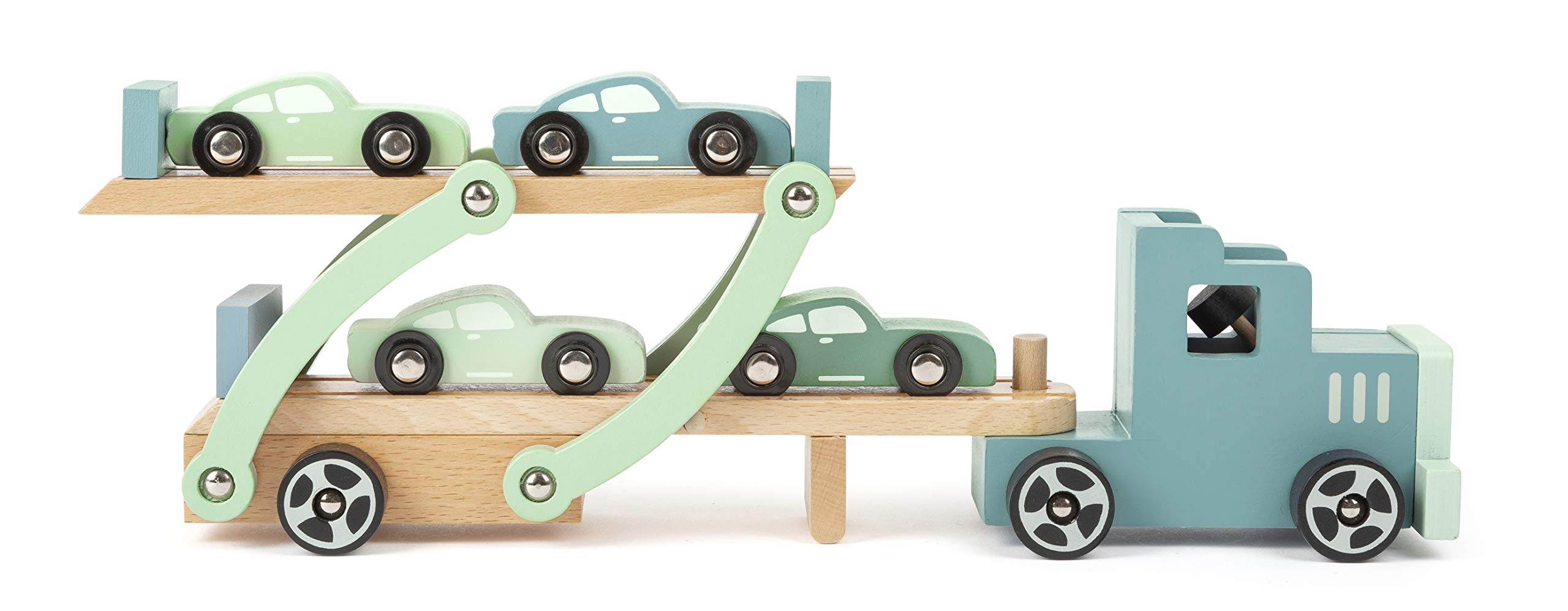 Small Foot 11510 Bisarca Chicago in Legno, con rampa di carico Mobile, rimorchio Rimovibile e 4 Auto, a Partire dai 3 Anni